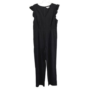 Anthropologie First Monday Womens Black Pinstripe Jumpsuit Large Dark Academia